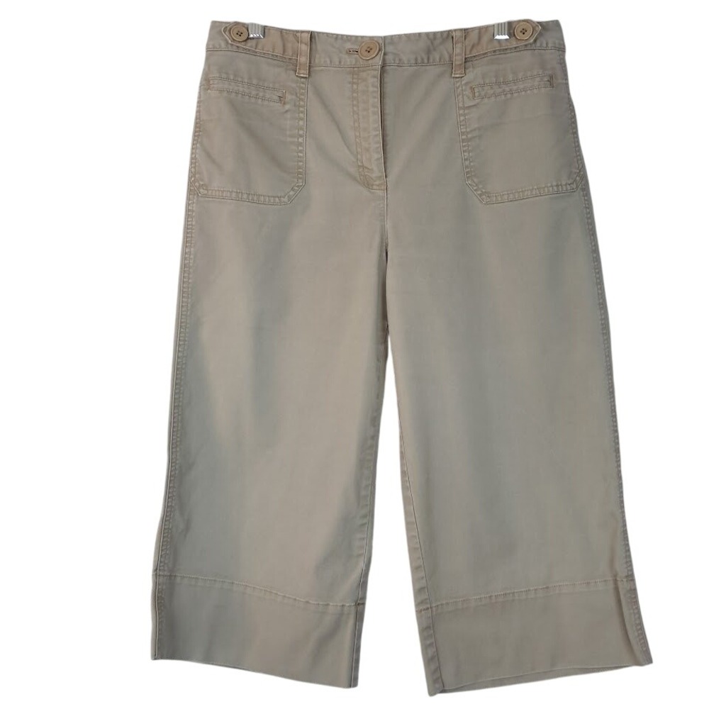 TALBOTS 10 Khaki Stretch Capri Crop Wide‎ Leg Casual Pants